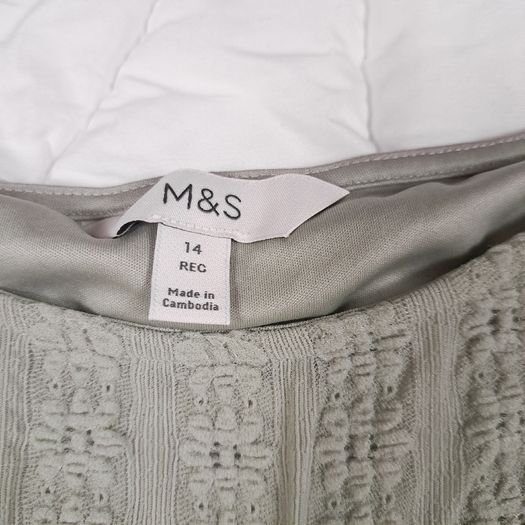 Marks & Spencer Sage Muted Green Textured Smocked Shirred Gathered Side Bodycon Sleeveless Top 14UK/42EU