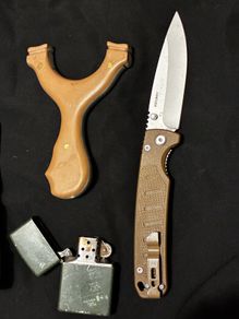 Bushcraft kit with leather belt pouch