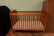 Large Wooden Baby Cot + Mattress | Great Condition