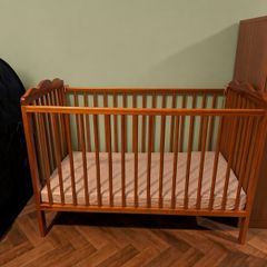 Large Wooden Baby Cot + Mattress | Great Condition