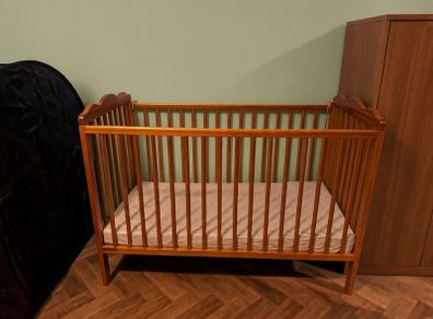 Large Wooden Baby Cot + Mattress | Great Condition