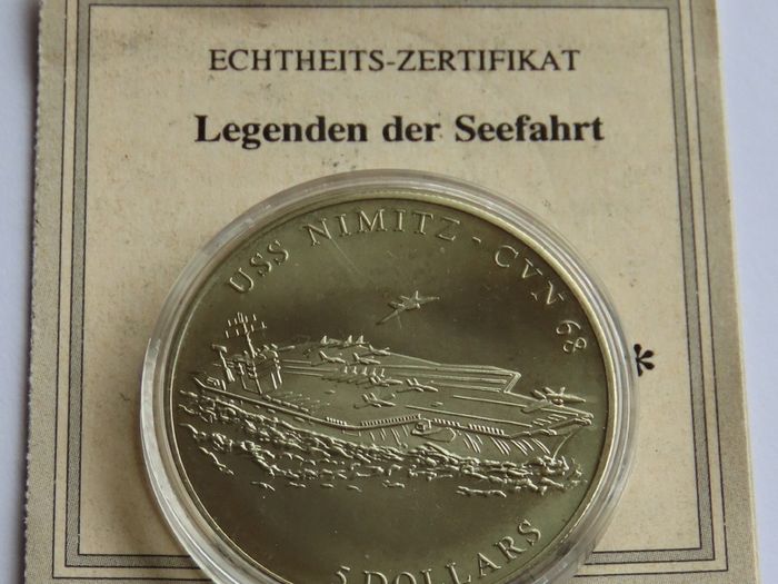 USA Navy Aircraft carrier USS Nimitz 5 Dollars 2001 + certificate