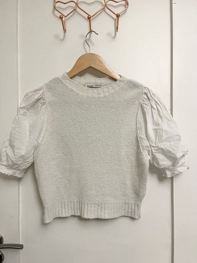 Pullandbear knitted top with ruffle sleeves