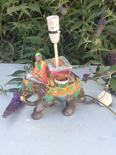 Early 20th Century Hindu Elephant plaster lamp