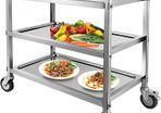 3 Tier Stainless Steel Catering Trolley Wheels Utility Cart Kitchen Cart Serving Trolley with Locking Wheels for Kitchen Hotels - 750x400x835MM (FREE POSTAGE)