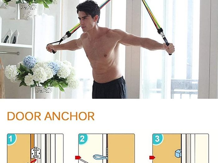 Resistance Bands Set 5pcs with Handle Strength Exercise Resistance Band Training Fitness Tubes Tension Bands Workout Gym Equipment Men and Women for Home Use Physical Training Cable (FREE POSTAGE)