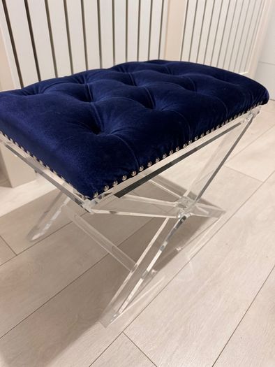 Blue velvet footstool