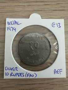 Nepal 10 Rupees 1974 FAO (Silver) AEF