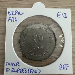 Nepal 10 Rupees 1974 FAO (Silver) AEF