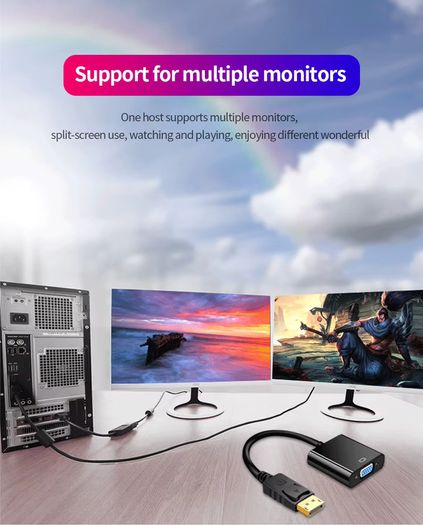 DisplayPort Display Port DP to VGA Adapter Cable For Projector DTV TV HDVD Laptop DP Male to VGA Female Converter Adapter Cable