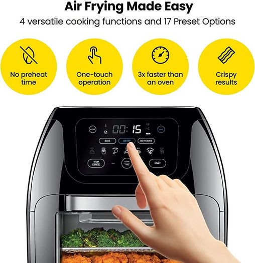 Multifunctional Digital Air Fryer+ Rotisserie, Dehydrator, Convection Oven, 17 Touch Screen Presets Fry, Roast, Dehydrate, Bake, XL 10L Family Size, Auto Shutoff, Large Easy-View Window