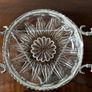 Vintage Glass Serving Dish in Ornate Metal Stand with Decorative Handles Image 3
