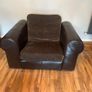 brown leather L-sofa and single armchair Image 5