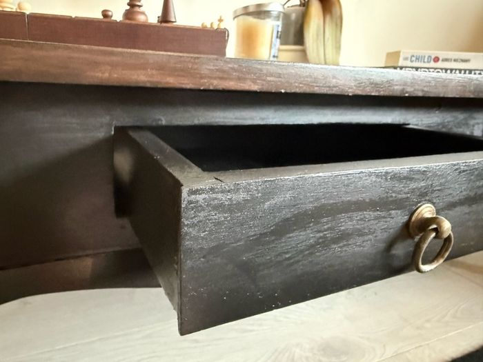 Hand-Restored Two Tone Satin Black Solid Wood Coffee Table