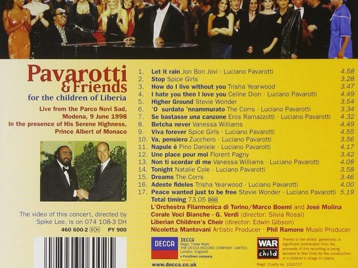 Free Postage! Pavarotti and Friends for the Children of Liberia. CD.