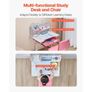 Kids Study Chair and Desk Set, Study Desk and Chair for Kids with Bookshelf and Storage Drawer, Adjustable Height Kids Study Desk with Chair, Children Study Table for Bedroom & Study Room, Pink Image 3