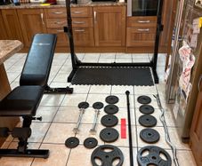 Gym Weightlifting Bundle, Great Value! Metal Weights, Squat Rack, Weight Bench, Bars, Mats + More!