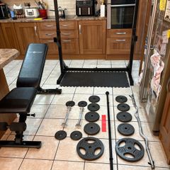 Gym Weightlifting Bundle, Great Value! Metal Weights, Squat Rack, Weight Bench, Bars, Mats + More!