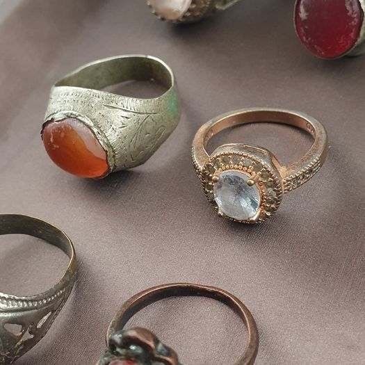 Antique Handmade Mix Brass with Mix Stone Glass Rings Lot Of 15