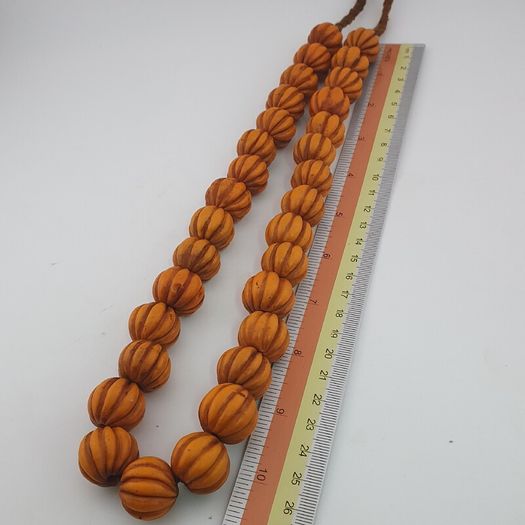 Antique African Orange Melon Shape Glass Beads Strand Necklace