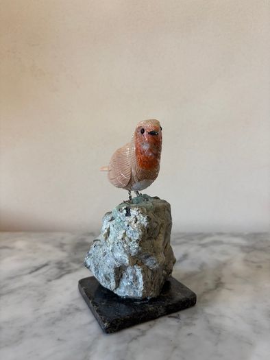 Hand-Carved Gemstone European Robin