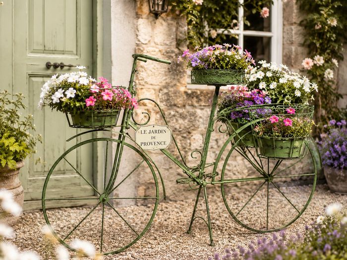 Planting Bike Planter Bike Le Jardin De Provence Decorative Bicycle Garden Decoration Metal Wheel For Planting 4 Baskets Planting Wheel