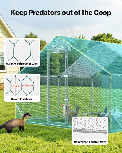 Large Metal Chicken Coop 3 x 3 x 2 m  Walk-in Chicken Run House with Waterproof Cover and Sturdy Frame