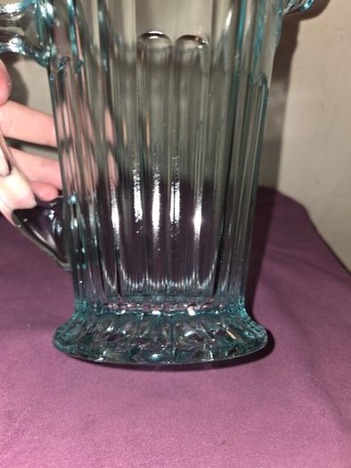 Art Deco Turquoise Aqua Pressed Glass Pitcher