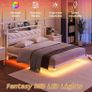 4ft6 Floating Double Bed Frame Upholstered Platform Bed with Storage Shelf Headboard,Charging Station/LED Lights,Metal Slat Support/Noise Free,No Box Spring Needed,135x190 Double Size,White Image 4