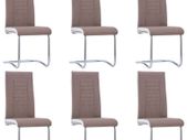 Cantilever Dining Chairs 6 pcs Brown Fabric