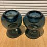 Blue Glass Tea Light Candle Holder Reversible Bud Vase Image 2