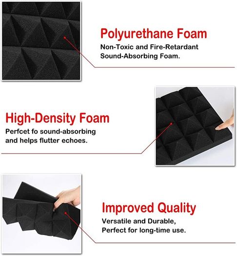 Acoustic Foam Tiles, 24 Packs Soundproof Studio Foams 25x25x5CM Blue and Black Pyramid Acoustic Panels Home Studio Sound Treatment (FREE POSTAGE)