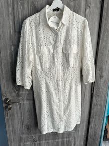 Bnwt Boohoo Puff Sleeve Shirt Dress White-16