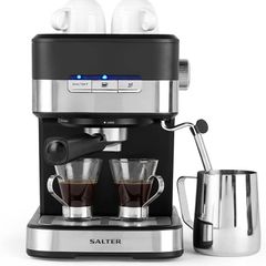 Caffe Espresso Pro Maker, 15-Bar Pressure Pump, Barista-Style Coffee/Latte/Cappuccino Machine, Makes 2 Cups at Once, Includes Milk Frothing Wand, Stainless Steel Filter, Black