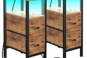 Slim Bedside Table Set of 2 with Charging Station