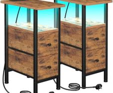 Slim Bedside Table Set of 2 with Charging Station