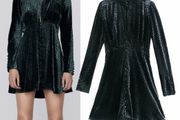ZARA VELVET PRINTED Short dress with a high neck