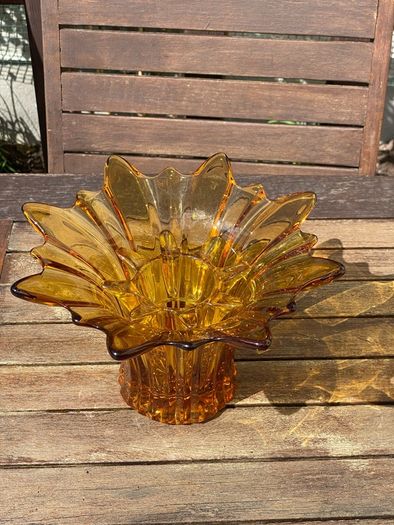 Mid Century Large Amber Color Handblown Vase