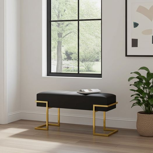 Axon Modern Pink Velvet Bench with Gold Metal Frame 100x34x45cm