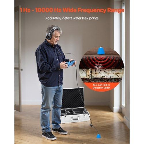 Pipe Water Leak Detector for Indoors, 1Hz-10000Hz, LCD Touchscreen Plumbing Water Leakage Detection Locator with Horizontal & Vertical Sensors, Headphones, 8GB SD Card & Carry Case