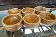 Rare Set 6 Rustic Irish Wood Turned Beehive Style Bowls Retos Shannon 1970s
