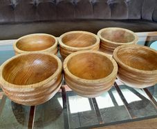 Rare Set 6 Rustic Irish Wood Turned Beehive Style Bowls Retos Shannon 1970s