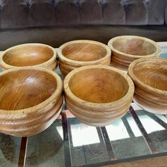 Rare Set 6 Rustic Irish Wood Turned Beehive Style Bowls Retos Shannon 1970s