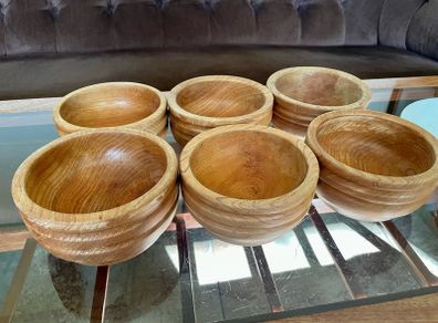 Rare Set 6 Rustic Irish Wood Turned Beehive Style Bowls Retos Shannon 1970s