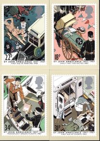 1987 Great Britain St John Ambulance Centenary Commemorative Stamps Royal Mail PHQ Postcards mint