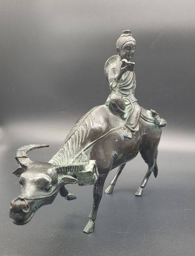 Antique Chinese Bronze of Lohan Seated On An Ox 19th Century
