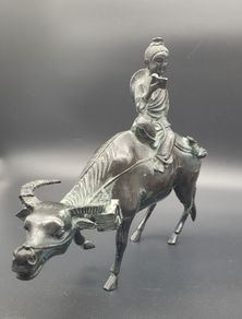 Antique Chinese Bronze of Lohan Seated On An Ox 19th Century