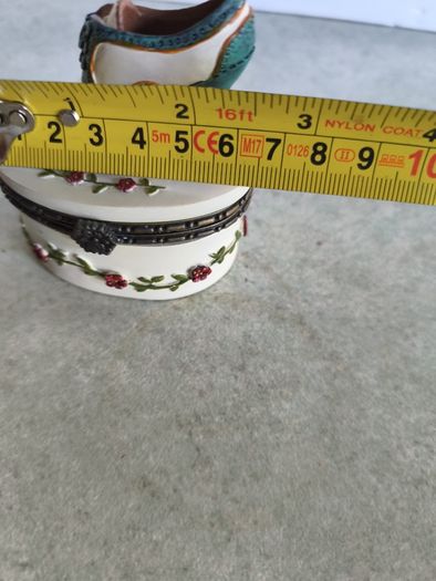 Vintage Antique Oval Ceramic Shoe Trinket Box Hinged Lid Floral Design Jewellery Box Victorian Shoe Trinket Box