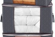 95L Clothes Storage Bags Large Storage Box With Lid Packing Boxes for Moving House With Reinforced Handle Thick Fabric Clear Window for Clothes Duvet Blankets Bedding, 3 Pack, Grey