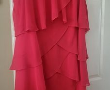 Plus size wedding  guest  dress in coral .